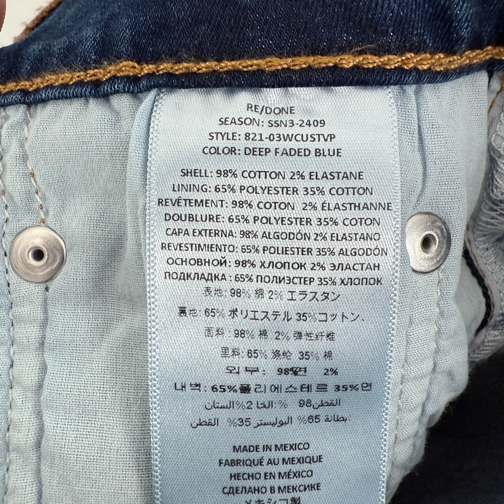RE/DONE Jeans Womens 27 (28x28) Blue 70s Stove Pipe Straight Leg Whisker - Picture 3 of 13